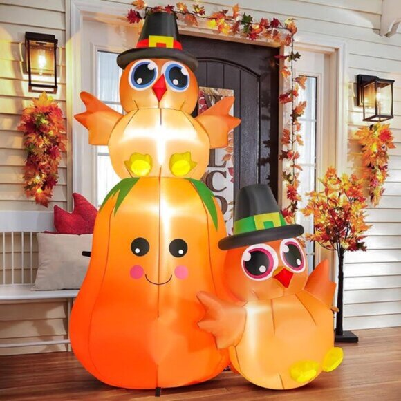 🆕5FT Christmas Inflatable Turkey Pumpkin Built-in LED Light Outdoor Decoration - Picture 1 of 8